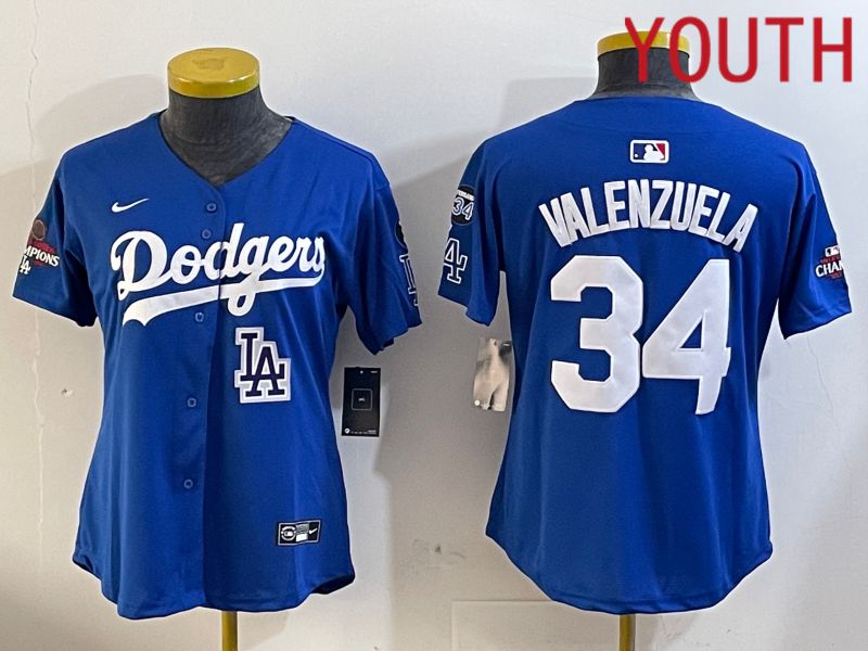 Youth Los Angeles Dodgers 34 Valenzuela Blue Game 2024 Nike MLB Jersey style 1205